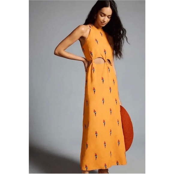 RARE Anthropologie Farm Rio Parrot Halter Maxi Dress - Picture 2 of 16